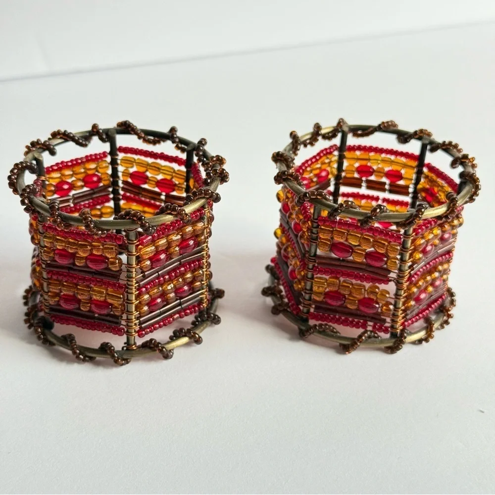 Red Moroccan Beaded Napkin Rings | Candle Holders